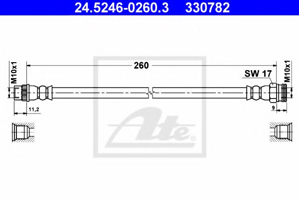 24524602603,ATE 24.5246-0260.3 Brake Hose for ATE