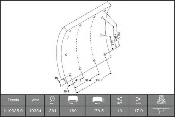 1903480,IVECO 1903480 Brake Lining Kit, drum brake for IVECO